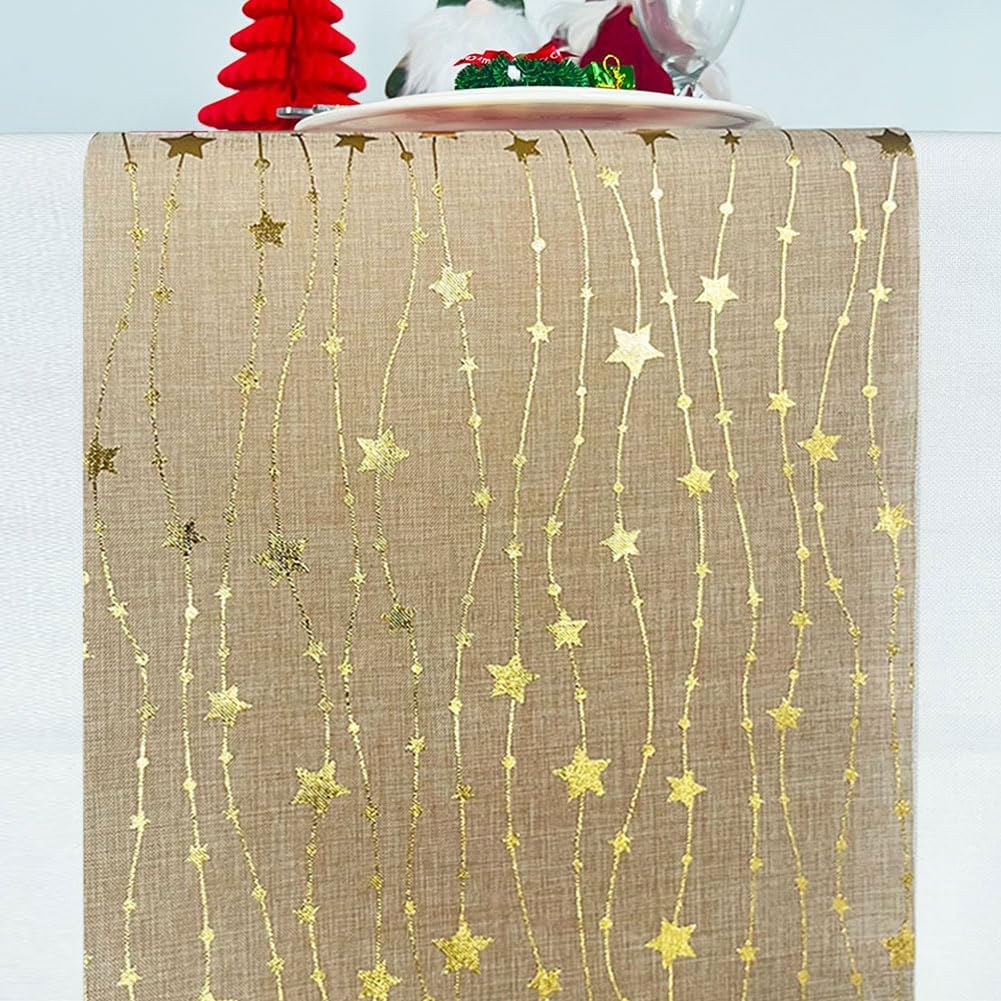 Christmas Table Runner 500 x 28cm Gold Xmas Table Decorations Star Glitter Table Cloth Roll Christmas Home Party Decor