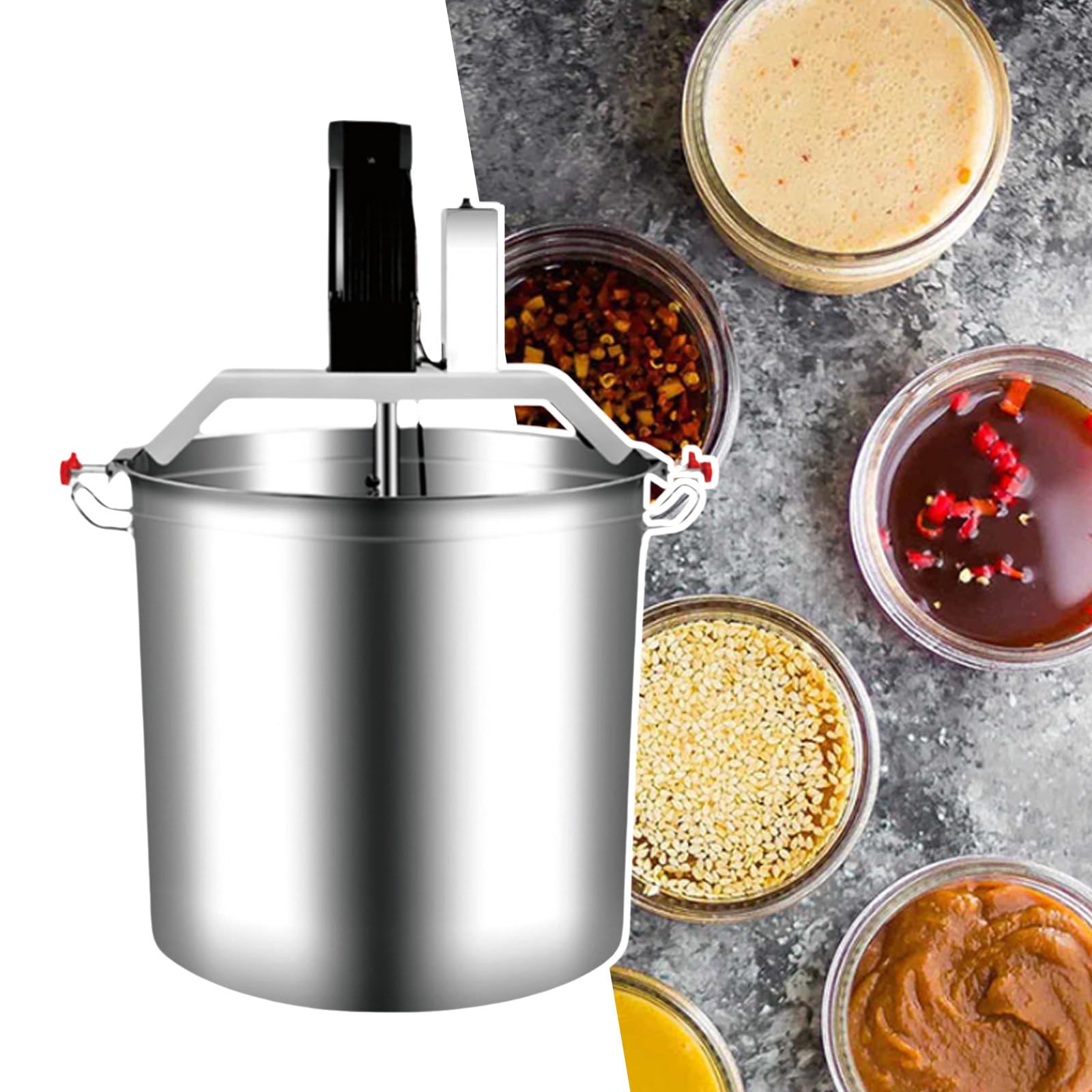 SENJINGHUA Stainless Steel Mixing Barrel, Jam Stirrer, Direct Heating Automatic Pot Stirrer, with Double-Layer Scraper, Three-Layer Stainless Steel Barrel,80L-110V