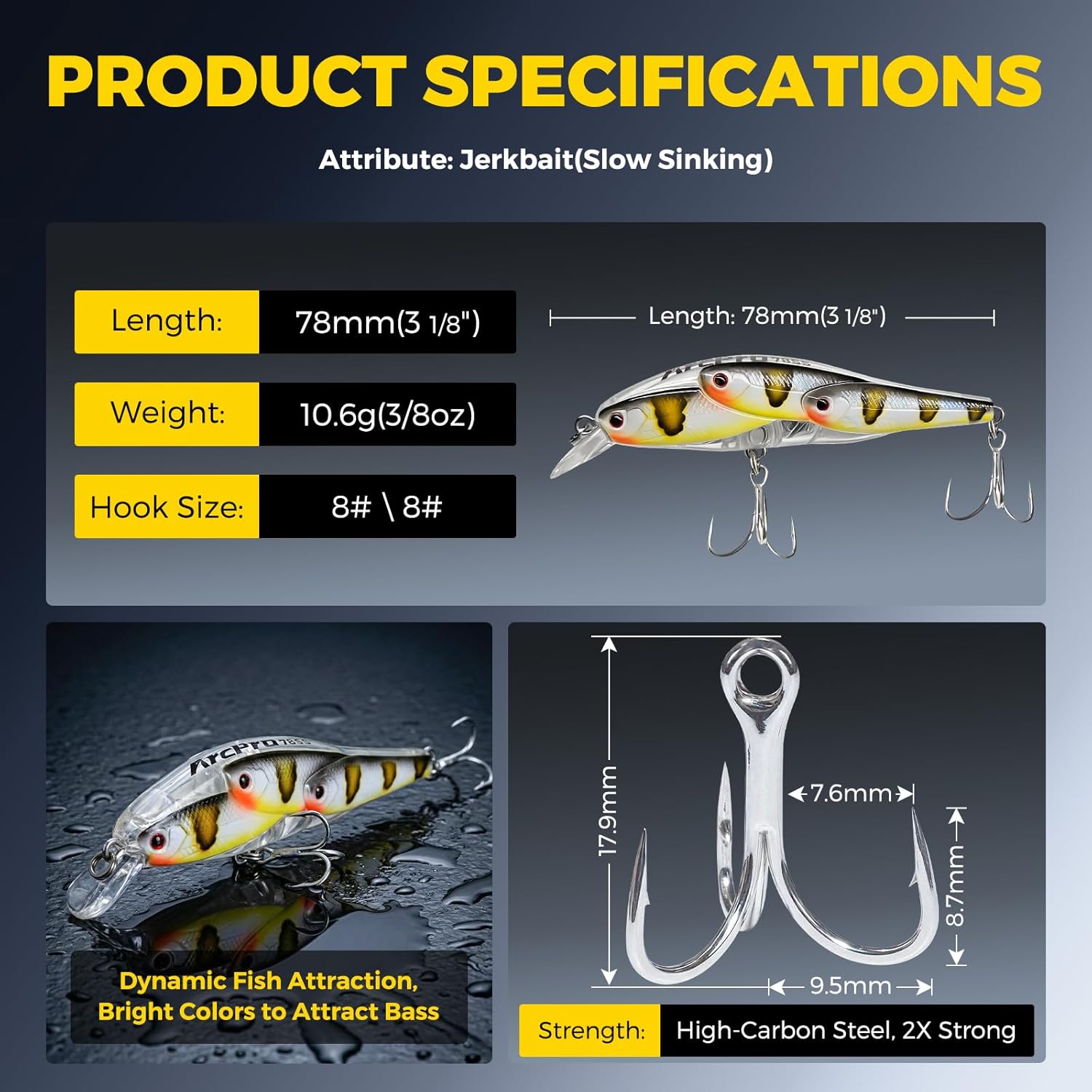 Fishing Lures Minnow Fishing Jerkbait Hard Bait, Noisy Wiggling and Vibrating Actions for More Bites, Deep Diving Swimbait Hard JerkBaits for Bass Pike Trout Walleye Freshwater Saltwater
