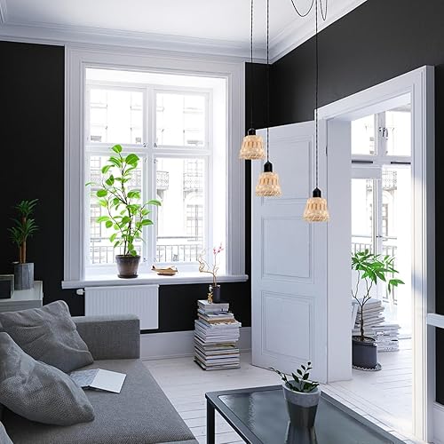 Miniatura 5 de Baluue 4 pantallas tejidas de bambú, tejido de ratán hecho a mano, pequeña pantalla para lámpara de araña de mesa y lámparas de pie, estilo bohemio