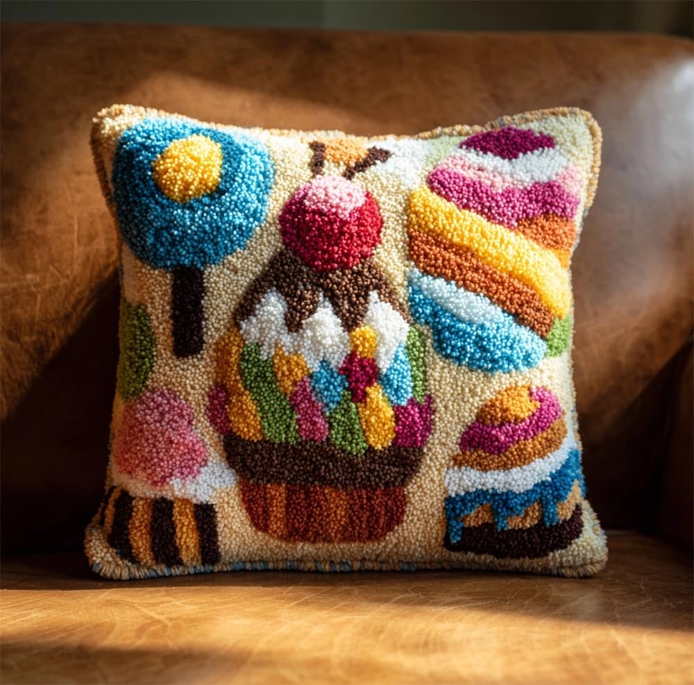 Taxpy Latch Hook Pillow Kits Cake 17X17In