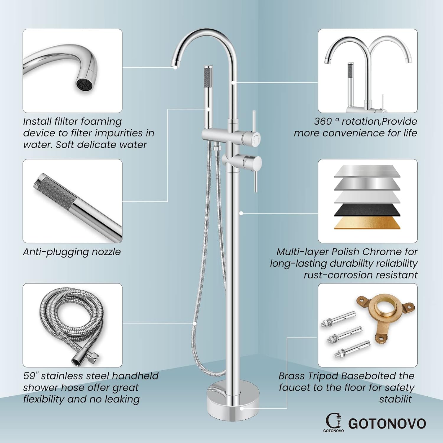 Crаzу Clеаrаnсе Freestanding Bathtub Faucet with Hand Held Shower Spray Polish Chrome Tub Filler Floor Mount High Flow Brass