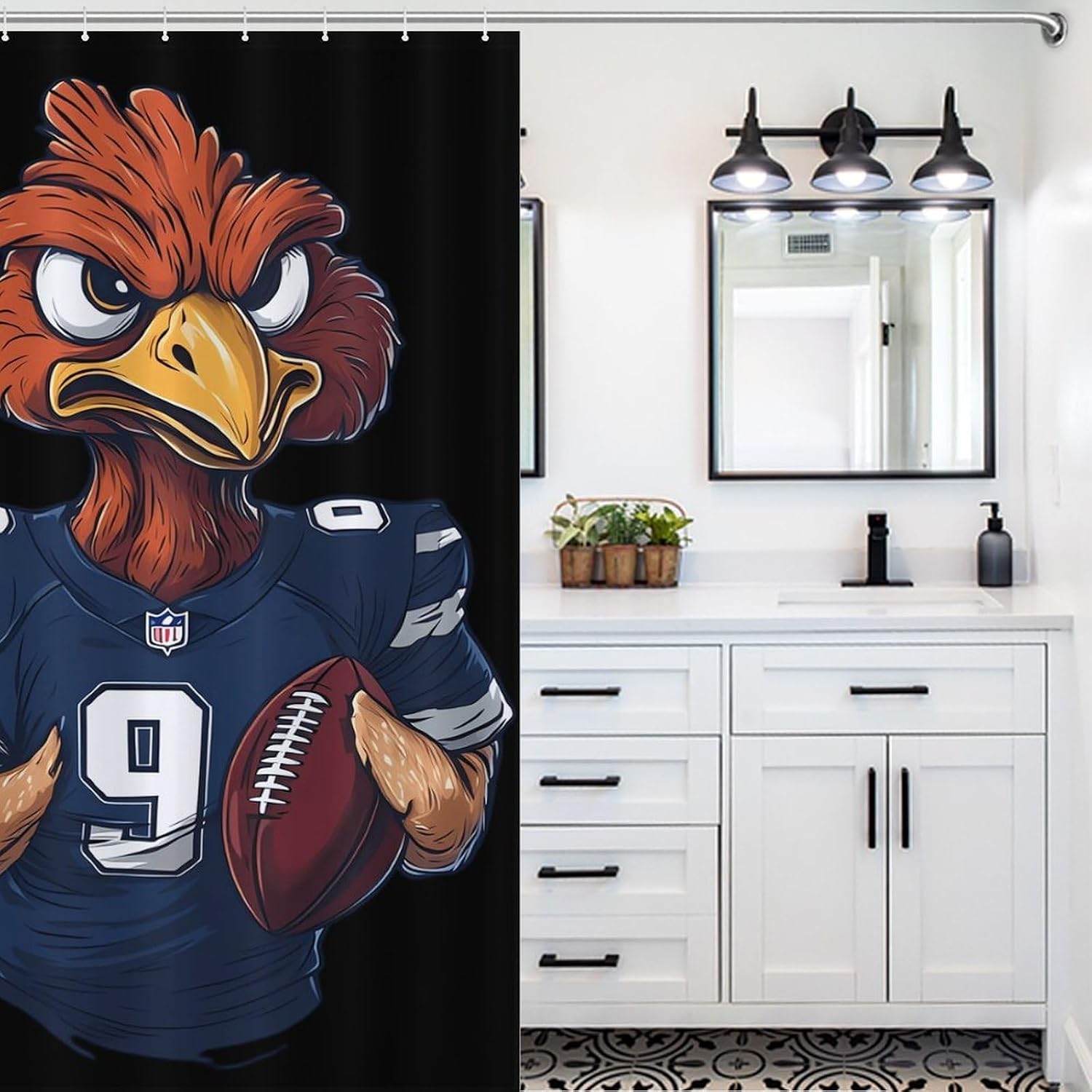 Roaring Turkey Playing Basketball Bathroom Shower Curtain Waterproof Heavy Duty Polyester Bath Curtains with 12 Hooks 46.85x70.87Inch（119x180cm）