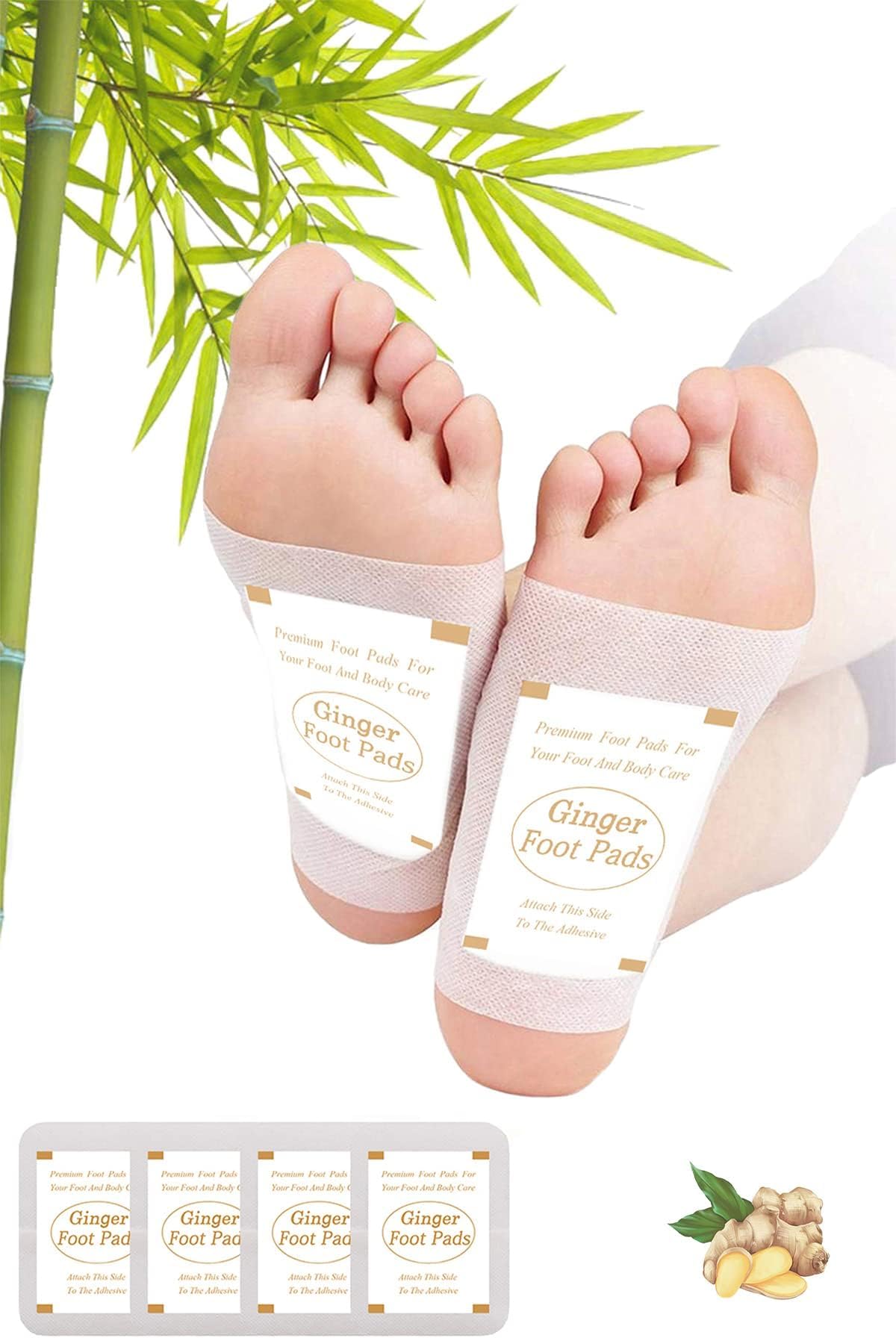 TEWEAE Foot Pads, Ginger FootPads, Natural Ginger Powder Bamboo Vinegar Foot Patches to Feel Better, Sleep Better & Relieve Stress, 20 Packs.