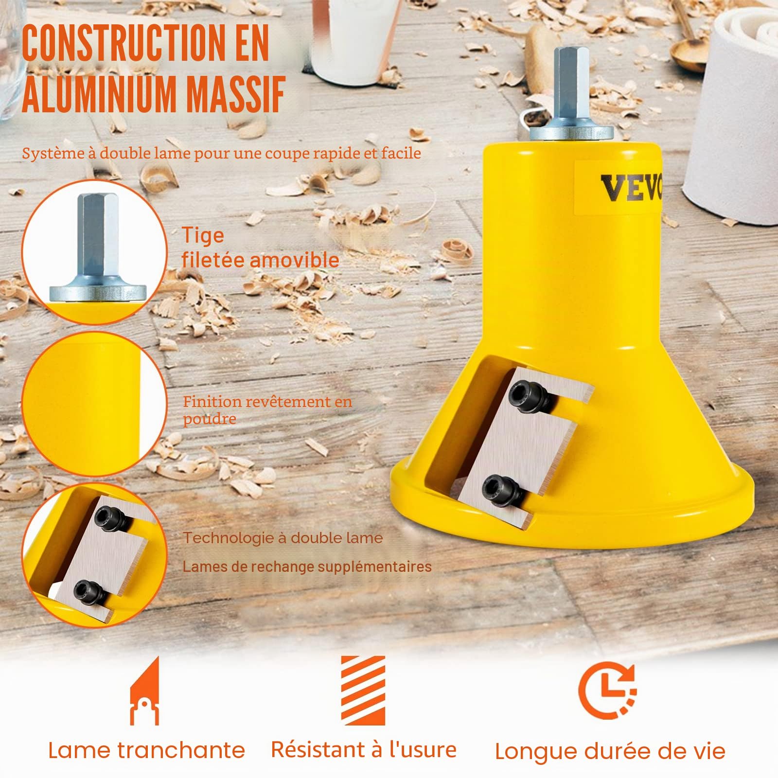 VEVOR Embouts à Tenonner 25,4 mm 38 mm et 50,8 mm Tenons à Épaules Coniques en Aluminium et Acier Solide Lames Droites Kit de Démarrage pour Construction des Meubles en Bois Bricolage à la Maison