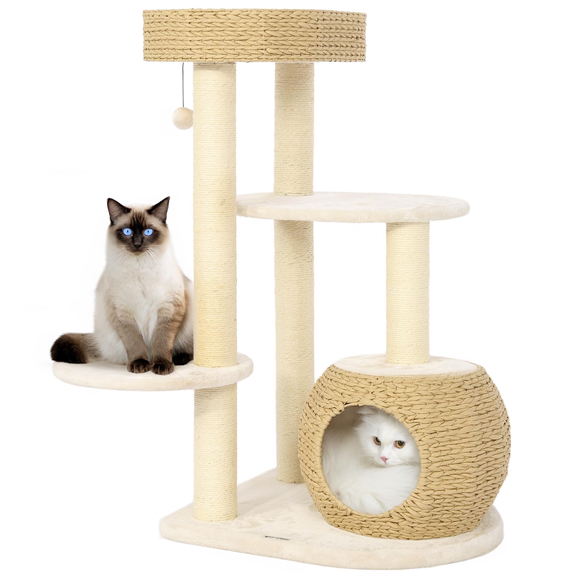 KAMABOKO Modern Cat Tree, 39" Tall Cat Trees for Indoor Cats, Cat Condo Natural Sisal with Scratching Posts, Hand-Woven Tower & Top Perch, Cat-Tree