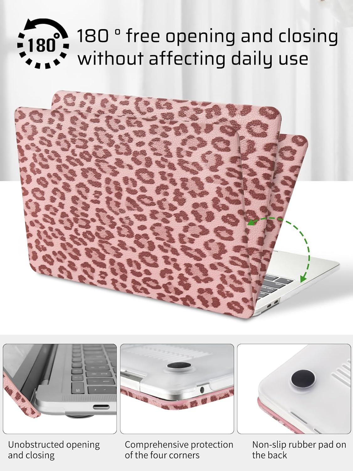 Seorsok Compatible with MacBook Pro 13 inch Case M2 2023,2022,2021-2016 A2338 M1 A2251 A2289 A2159 A1989 A1708 A1706,Elegant Leopard Grain Leather Plastic Hard Shell Case&Keyboard Cover,Pink - Image 5