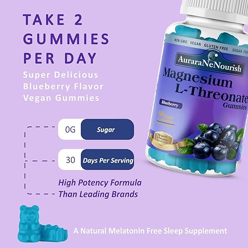 Miniatura 6 de Gomitas de magnesio L-treonato con apigenina L-teanina, suplementos avanzados de magnesio 11 en 1 con vitamina D3 K2 B6 para dormir cerebro