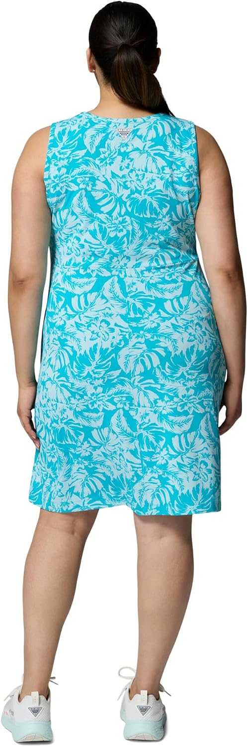 Columbia Women's PFG Freezer Tank Sun Dress, Ocean Teal Vacay Blooms Tonal, Medium