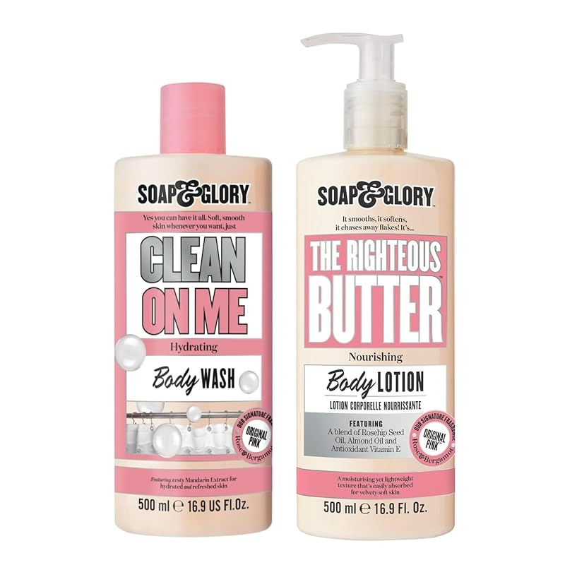 Soap & Glory Original Pink The Righteous Butter Loção Corporal e Clean On Me Sabonete Líquido Corporal, 500 mL cada