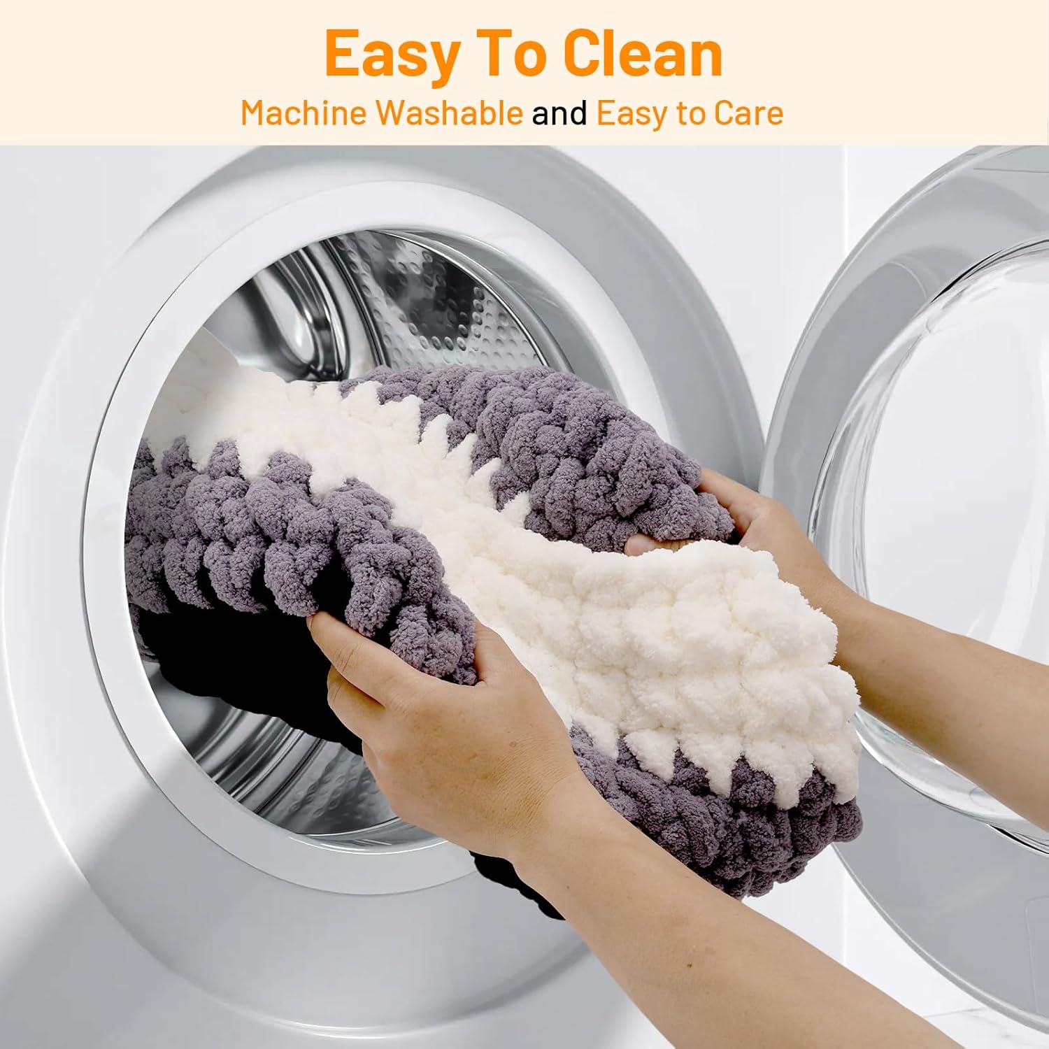 Handwoven Soft Cat Cave Bed, Indoor Cat Beds with Washable Round Nest, Kitten House & Cat Furniture, White & Gray