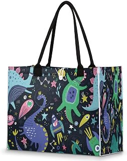 Bolsa feminina - sacolas de compras de supermercado reutilizáveis com alças espaço dinossauro estrela grande bolsa de praia bolsas de trabalho bolsa de ombro bolsas de mão resistentes para compras, praia, trabalho, Multi
