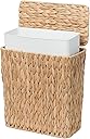 3 Gallon Wicker Trash Can,Small Bathroom Trash Can with Lid,Natural Water Hyacinth Wicker Waste Basket for Bedroom,Toilet,Narrow Garbage Can with Removable Liner