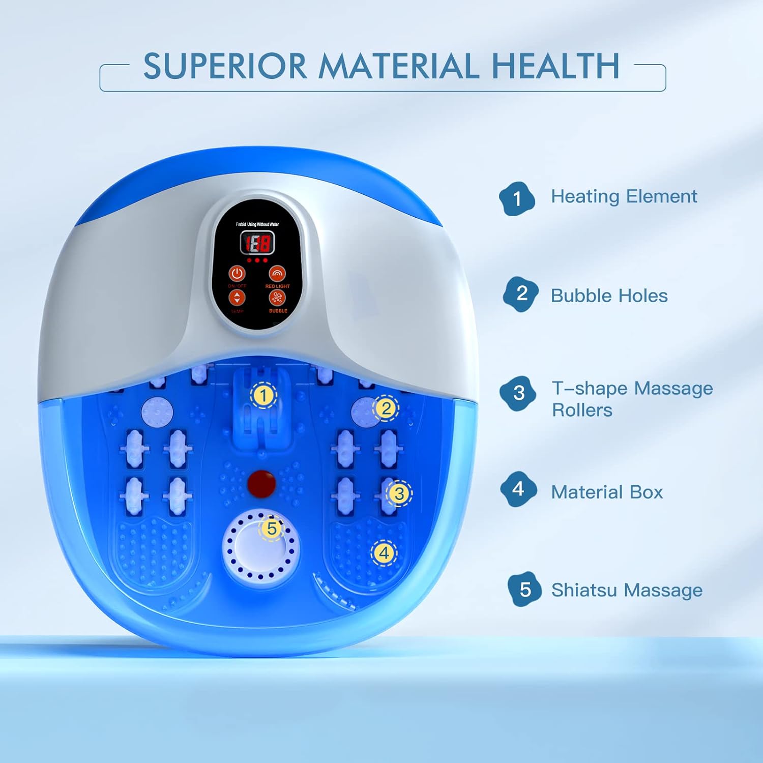 Diagram of caresvas Foot Spa Bath components with numbered labels