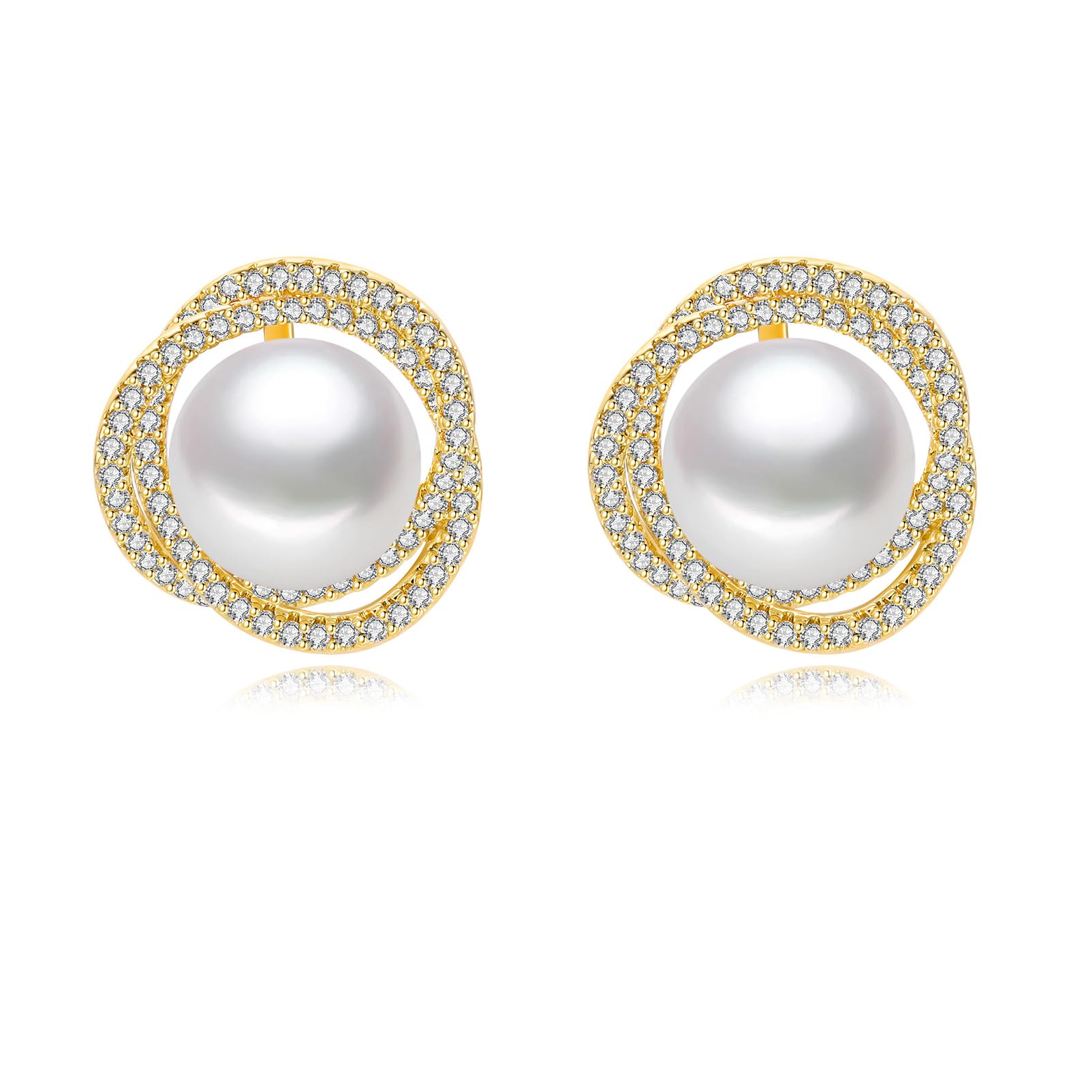 Stud Earrings Gold Plated 14K, Stud Earrings for Women Hypoallergenic, 4 Leaf Clover Pearl Earrings, Suitable Daily Wear and as Mother's Day, Birthday (Gift box Packaging)