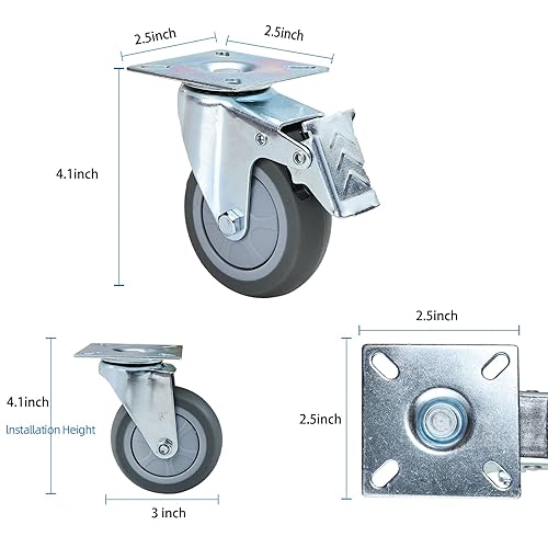 Miniatura 2 de Ruedas resistentes de 3 pulgadas ruedas giratorias de rodamiento bloqueables con frenos ruedas giratorias para muebles y banco de trabajo juego de 4