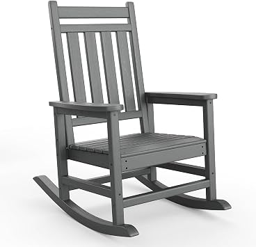 Garvee HDPE Rocking Chair Outdoor- Poly High Back Porch Rocker Chairs for Adults - All Weather Resistant Furniture for Patio Front Porch - Gray