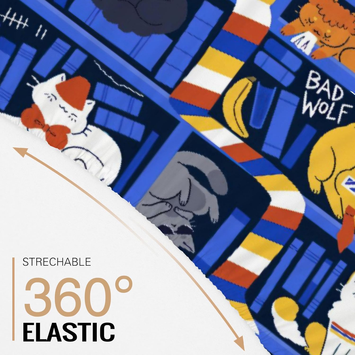 Allenjoy Twin Size Colorful Cartoon Cats Fitted Sheet Bookshelf with Scarf Bed Sheets Bedding Set Deep Pockets Up to 16" Bedroom Decor with 1 Pillowcase SC00533-006