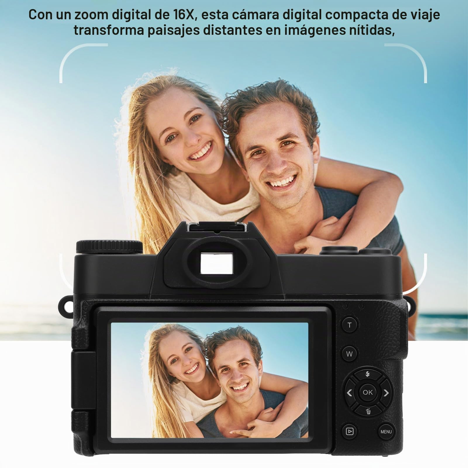 Cámara Digital Vlogging, 56MP 4K WiFi con Pantalla Giratoria 270°, Zoom Digital 16X, Compacta para Viajes y Fotografía