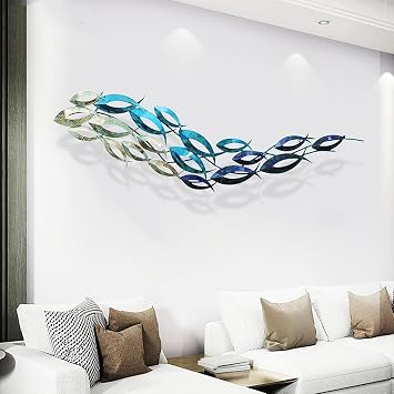 3D Metal Fish Wall Art, Handmade Fish Flock Wall Decor, Ocean Theme Hanging Metal Coastal Fish Wall Sculpture for Beach, Bathroom, Living Room, Sea View Room