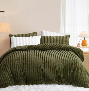 Lanqinglv - Funda de edredón (140 x 200 cm), diseño de Rayas, Color Verde Oliva, Franela, Color Verde