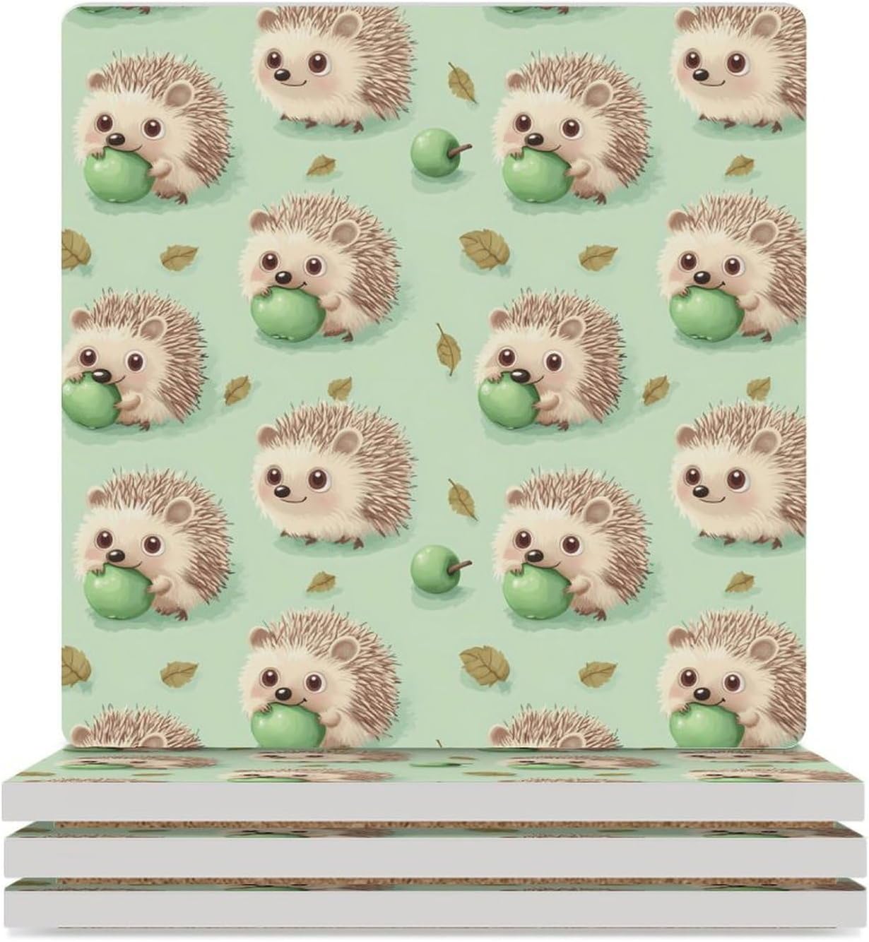 Hedgehogs Cute Funny Ceramic Coasters for Drink Absorbent Cup Holders Tabletop Protection