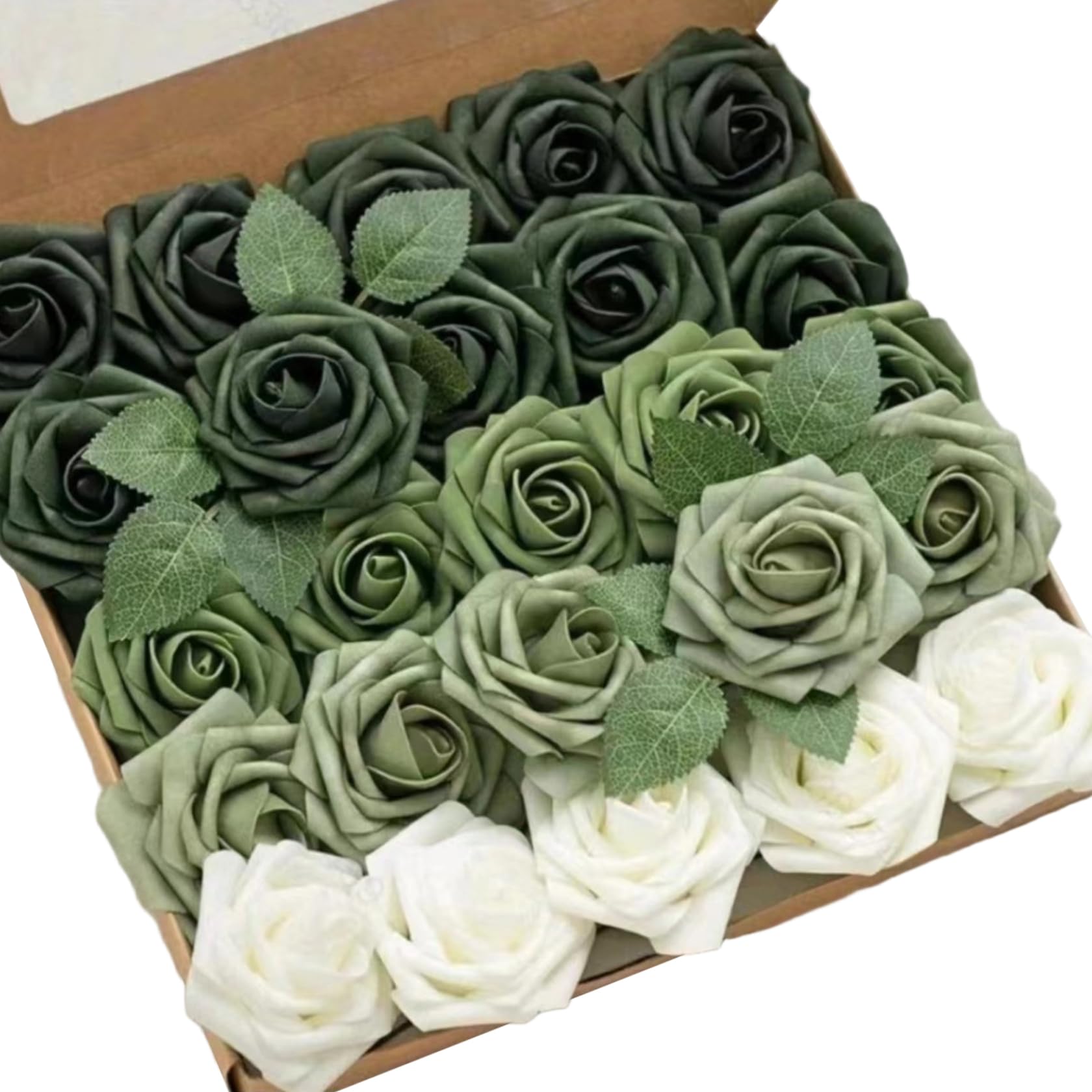 Lcarege Green Roses Artificial Flowers, 25PCS Lifelike Foam Green Flowers with Stem, Artificial Roses for DIY Wedding Bouquets Bridal Shower Centerpieces