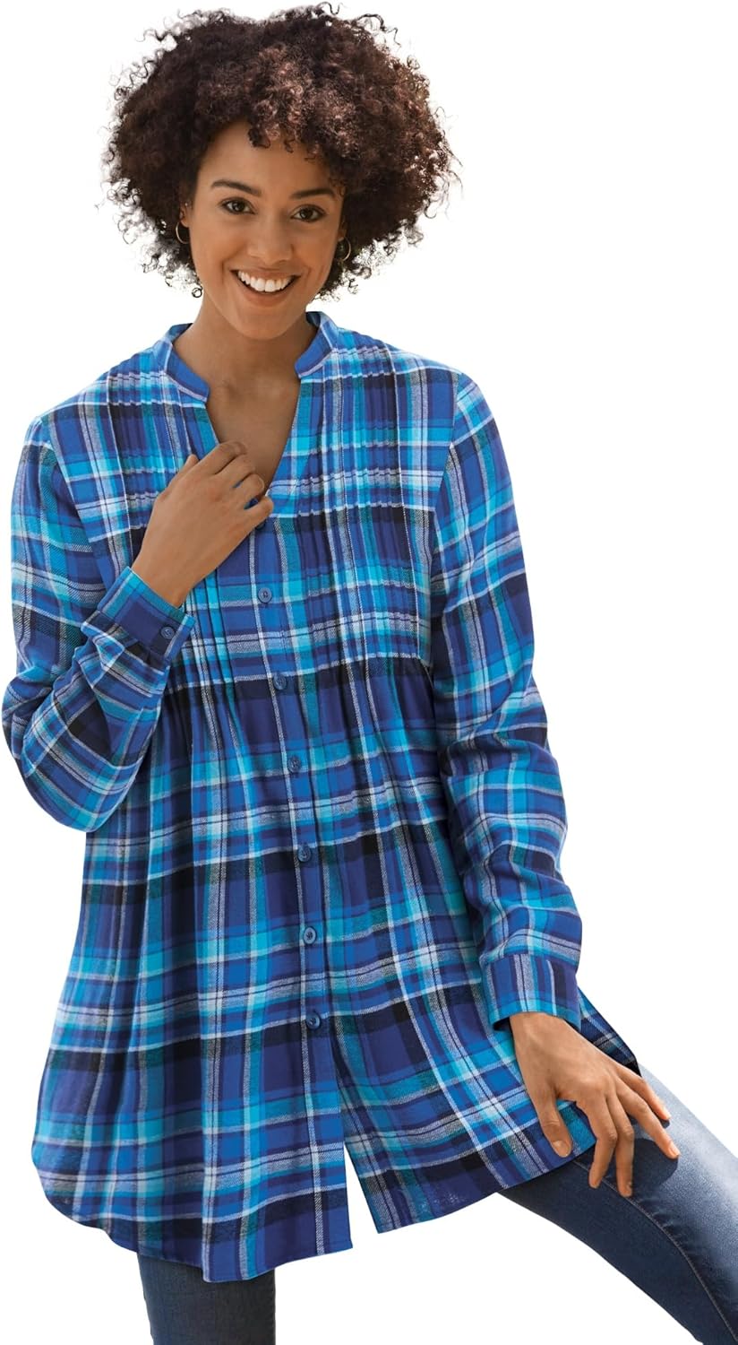 Woman Within Plus Size Pintucked Flannel Shirt