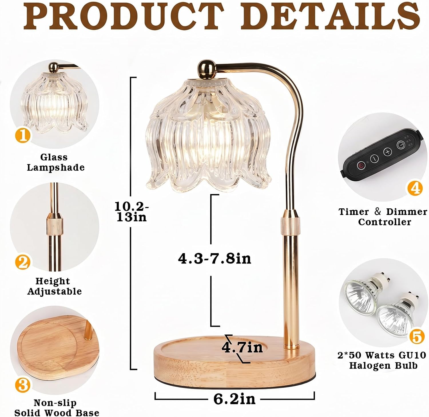 Funistree Flower Candle Warmer Lamp with Timer, Dimmable Candle Lamp Warmer, Christmas Birthday Gifts for Women Mom Her, Housewarming Home Decor, Lotus Wax Warmer for Yankee Candles - Crystal Clear image 4