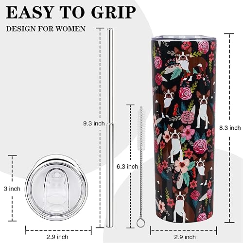 Miniatura 2 de Boston Terrier - Vaso de viaje de acero inoxidable con aislamiento al vacío de doble pared, regalos para amantes de los perros para mujeres, vasos
