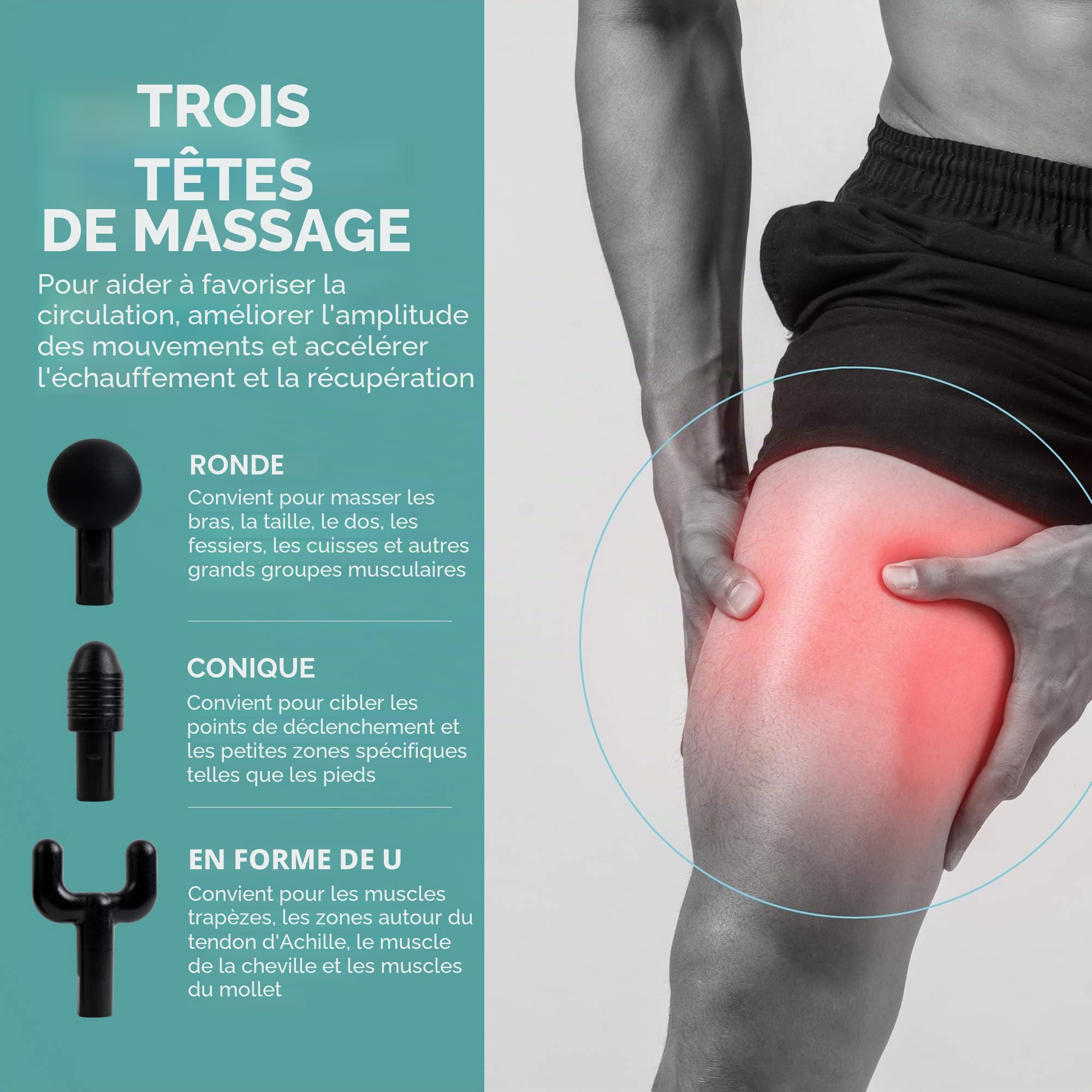 HoMedics Pistolet de Massage professionnel pour tissus profonds – 3 tètes et vitesses réglables - Idéal pour la récupération sportive, les courbatures et détendre les muscles – Noir