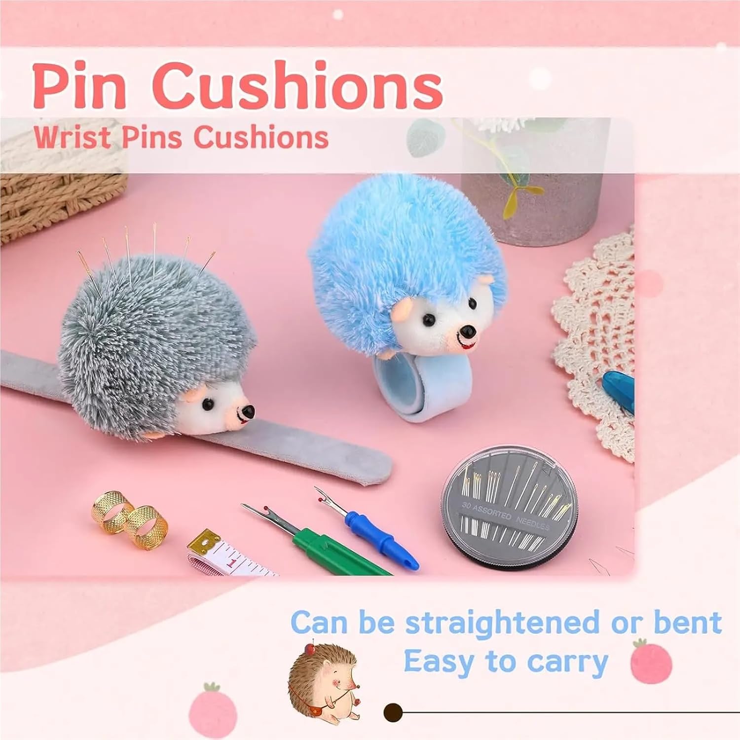 Pincushions Wrist Pins Cushions for Sewing Quilting with Elastic Strap Tools Set Supplies Accessories(Yellow)