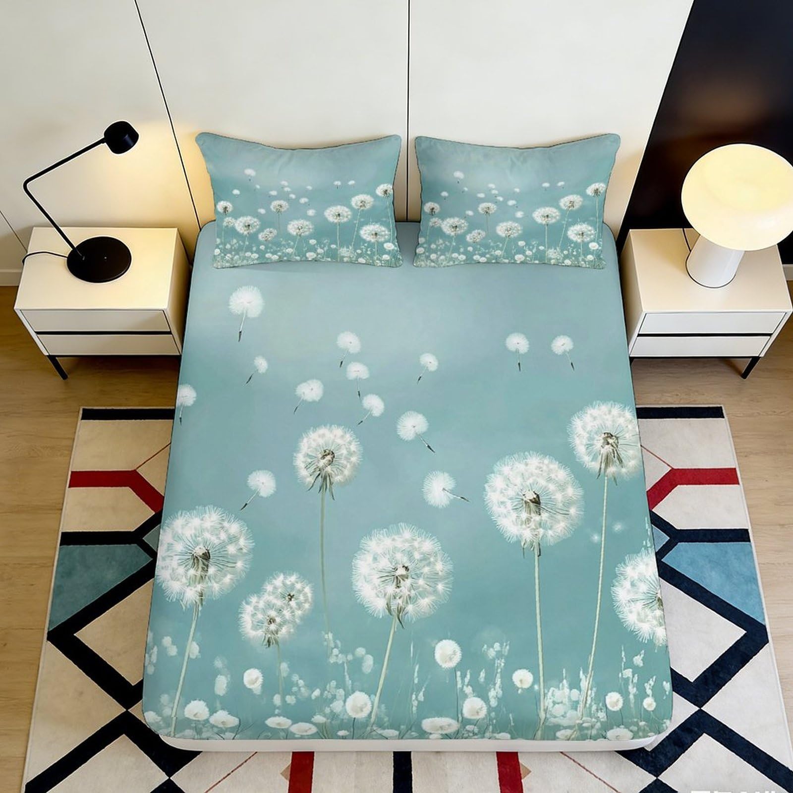 Jqzkxnhpbr Style-1 3D Printed Dandelion Meadow Fitted Sheet Microfiber Soft Blue Floral Mattress Cover For Bedroom Guest Room Decor 90X200x25cm
