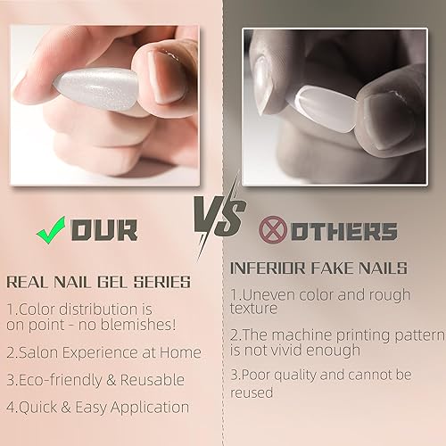 Miniatura 6 de Kuiini Mov Uñas postizas a presión, ojos de gato, uñas con pegamento, kit de uñas de gel de 24 piezas Miss Galaxy Almond a presión, kit de uñas