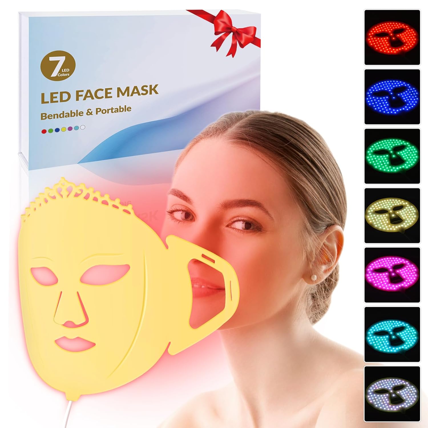 Red Light Therapy for Face Mask, Infrared Face Mask, 7 Colors Facial Mask Machine, Silicone Led Face Mask Light Therapy, Blue Light Face Mask at Home, Light Therapy Face Mask for Travel Spa