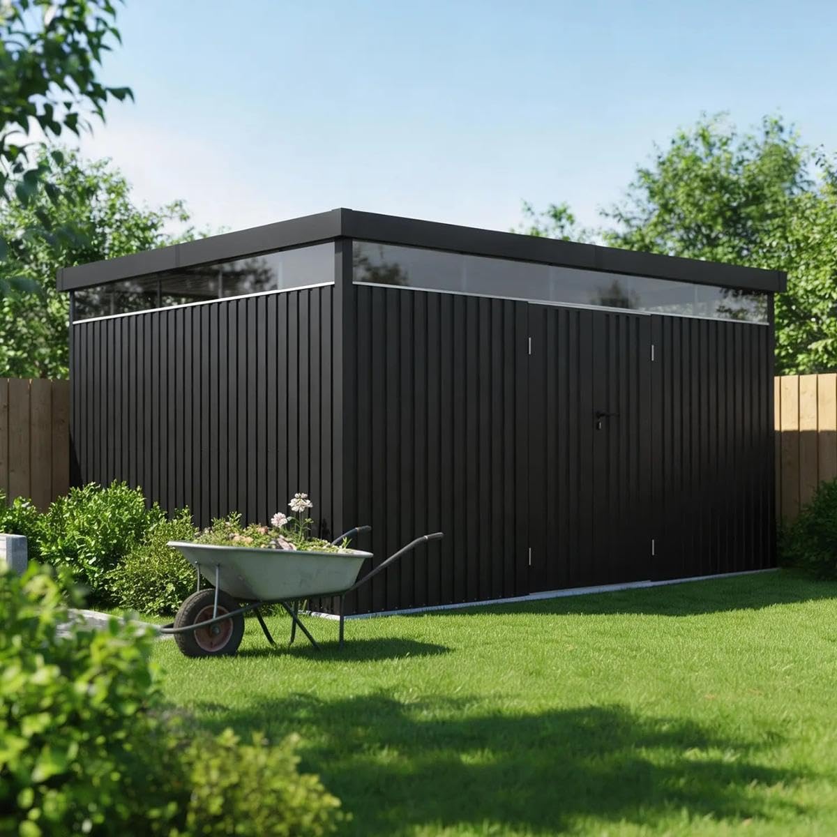 XXL Metall Gartenhaus Lyon 396x294x220 cm, 12 m² Geräteschuppen Fahrradgarage Gerätehaus anthrazit für Fahrräder Geräte Werkzeug