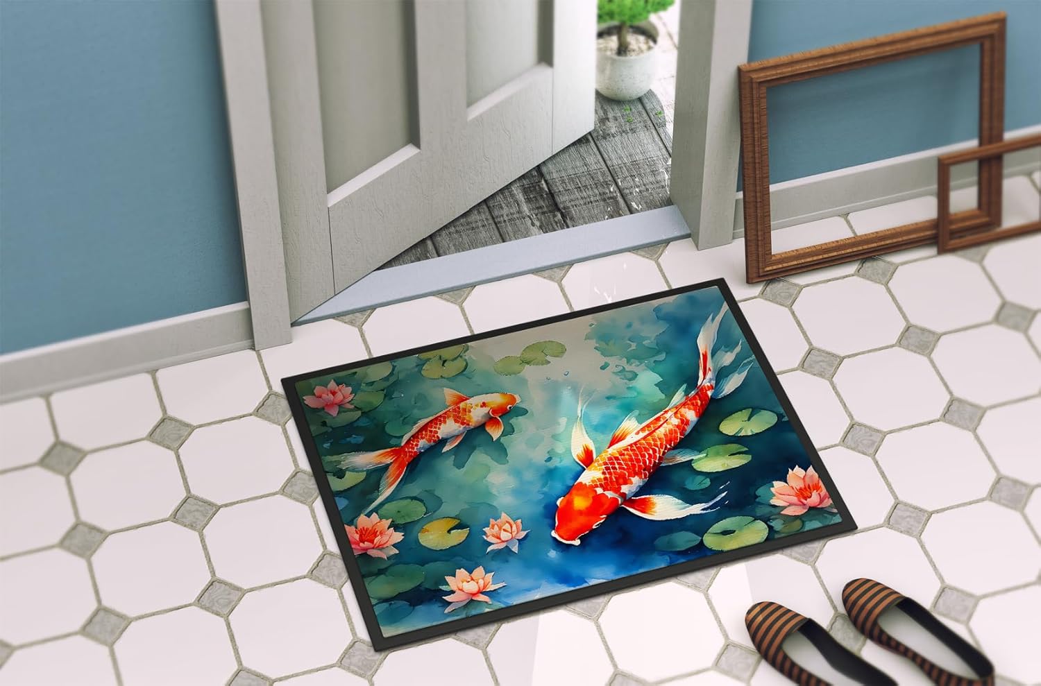 Caroline's Treasures DAC2798JMAT Koi Fish Doormat Front Door Mat Indoor Outdoor Rugs for Entryway, Non Slip Washable Low Pile, 24H X 36W