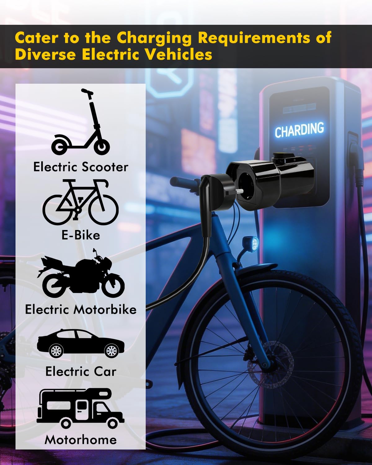 Erato Adattatore Tipo 2 a Schuko 220 V-250 V 16 A IEC-62196 Adattatore Stazione di Ricarica per Auto elettriche Scooter Elettrico Bicicletta Moto Bici elettrica, Non V2L, Nero