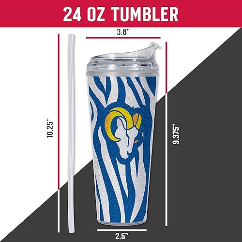 Miniatura 185 de Rico Industries NFL - Vaso de purpurina acrílica de 24 onzas con tapa con bisagras, vaso de doble pared con licencia oficial y popote Tie Dye