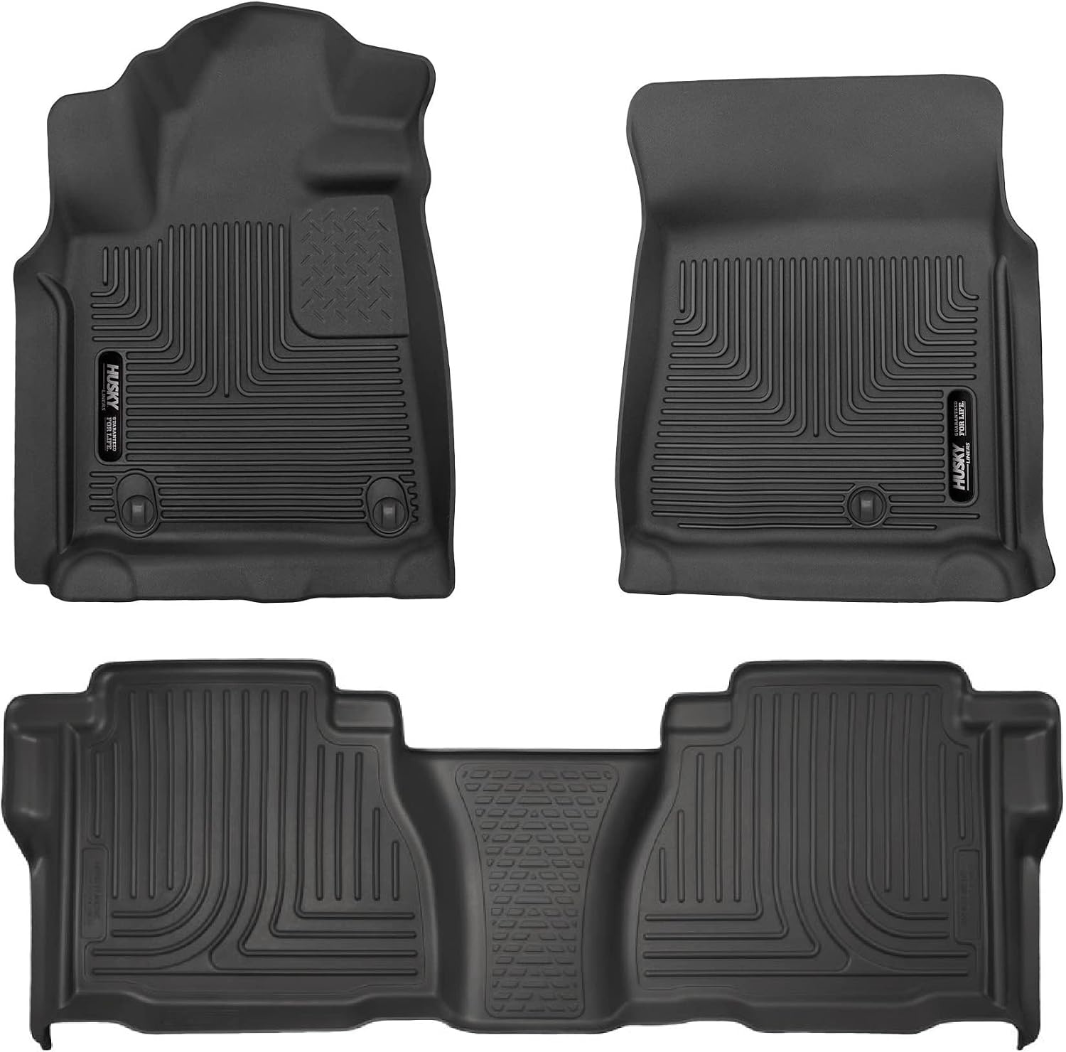 Husky Liners Weatherbeater | Fits 2007 - 2011 Toyota Tundra Crew Max/Double Cab, Front & 2nd Row Floor Liners (Footwell Coverage) - Black, 3 pc. | 98581