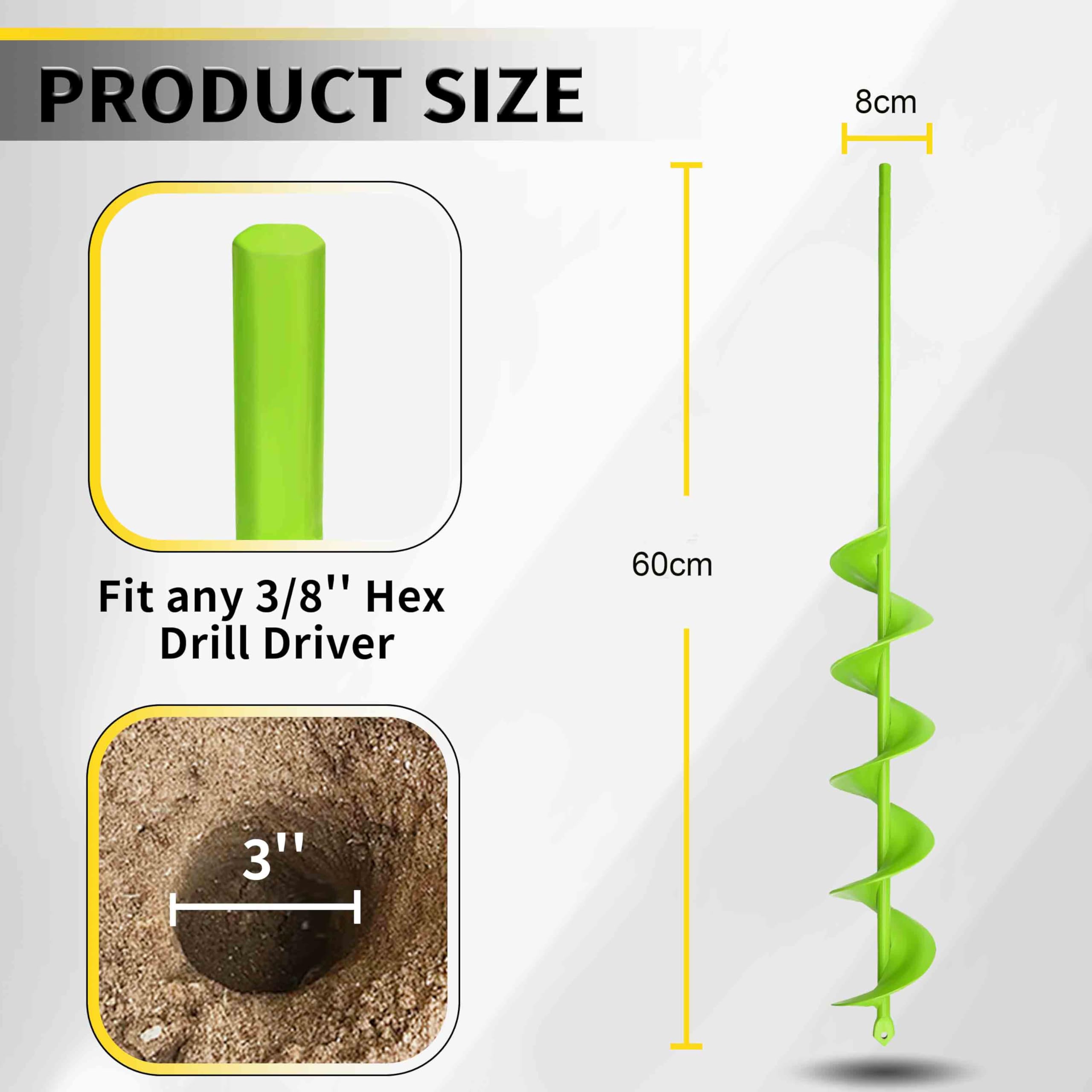 8X60cm Auger Drill Bit for Planting, Heavy Duty Garden Tools, Spiral Auger Drill Bit for Planting Bulbs Flowers, Trees - Image 2
