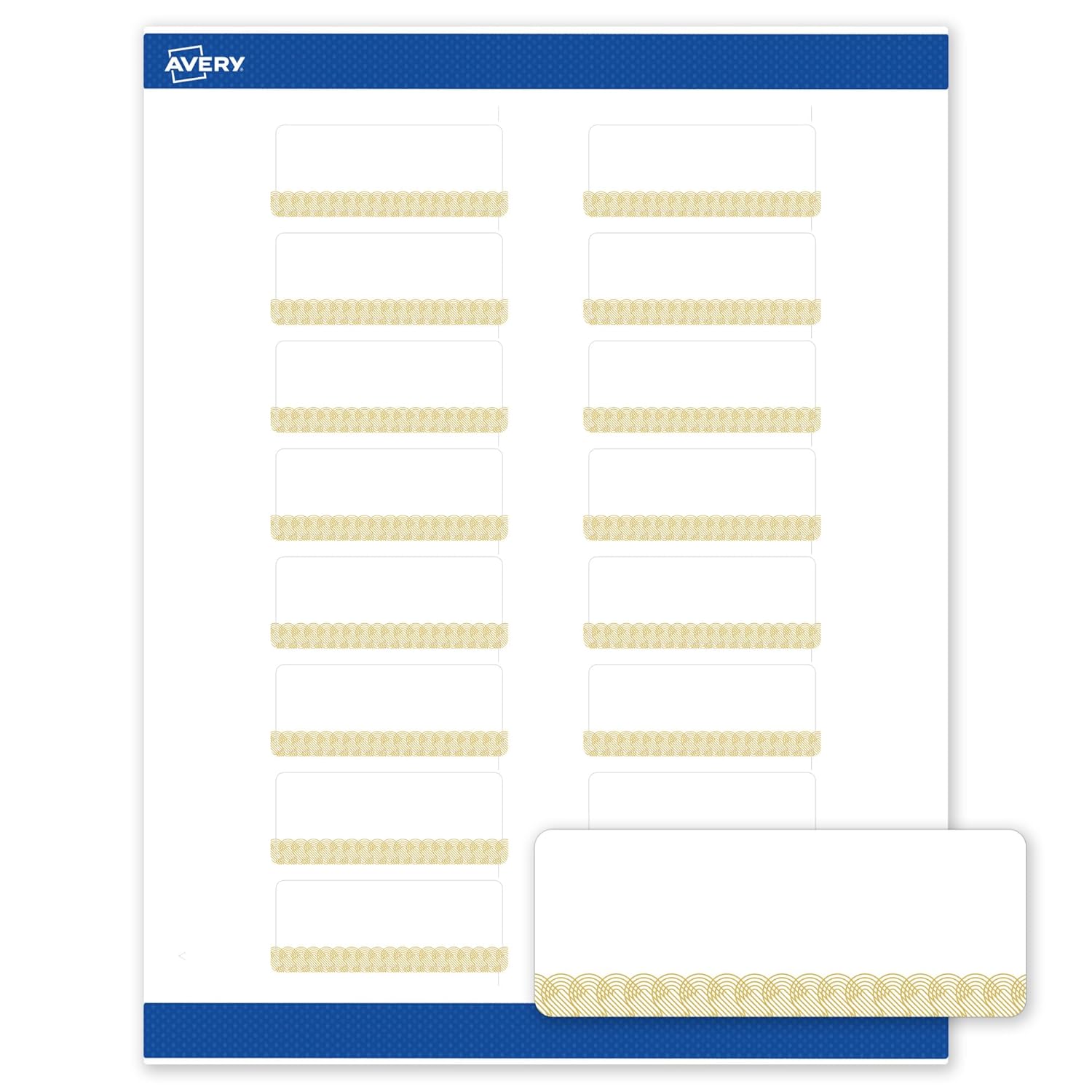 Avery Printable Rectangle Address Labels, 1" x 2-5/8", Matte White, Pre-Printed Gold Lace Trim Design, Sure Feed Technology, Laser & Inkjet Compatible, 320 Total