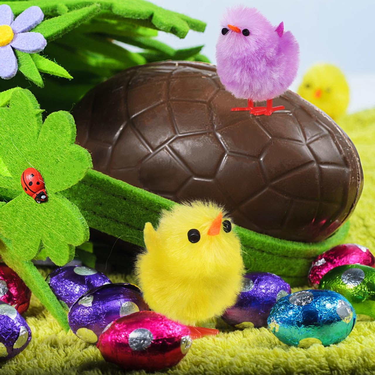 8 PCS Easter Chicks Fluffy,1.18Inch Mini Easter Chicks Colorful Chenille Chicks for Easter Party Favors DIY Easter Egg Bonnet Decorations