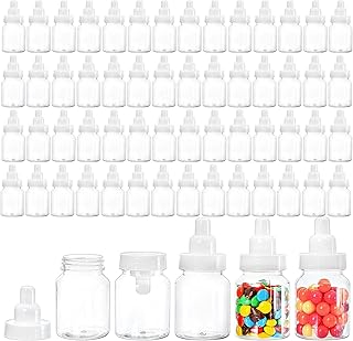Tebery 72 Pcs Baby Shower Candy Bottle, Reusable 3.5 Inch Mini Candy Milk Bottles, Clear Plastic Candy Container, Baby Shower Party Favors Supplies for Newborn Decoration, Birthday, Baptism, Bulk