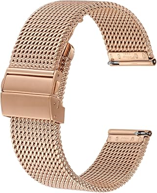 BISONSTRAP Metal Watch Bands, Foldover Clasp, 316L Stainless Steel Mesh Watch Straps, Quick Release Replacement Band for Men and Women, 18mm 20mm 22mm