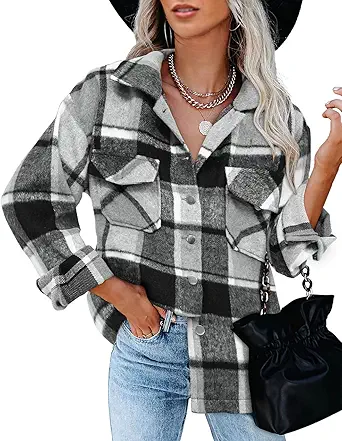 BTFBM Women Corduroy Shacket Jacket 2023 Long Sleeve Button Down Casual Plaid Flannel Shirts Boyfriend Fall Blouses Tops