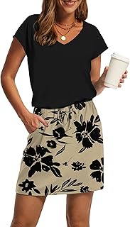 Summer Dresses for Women 2026 V Neck T Shirt Casual Mini Dresses Tie Waist Sundresses with Pockets