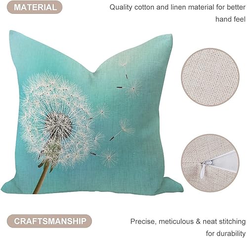 Miniatura 3 de Fundas de almohada decorativas de 20 x 20 pulgadas, decoración de diente de león blanco turquesa, cómodas almohadas decorativas, pinturas de cuadros