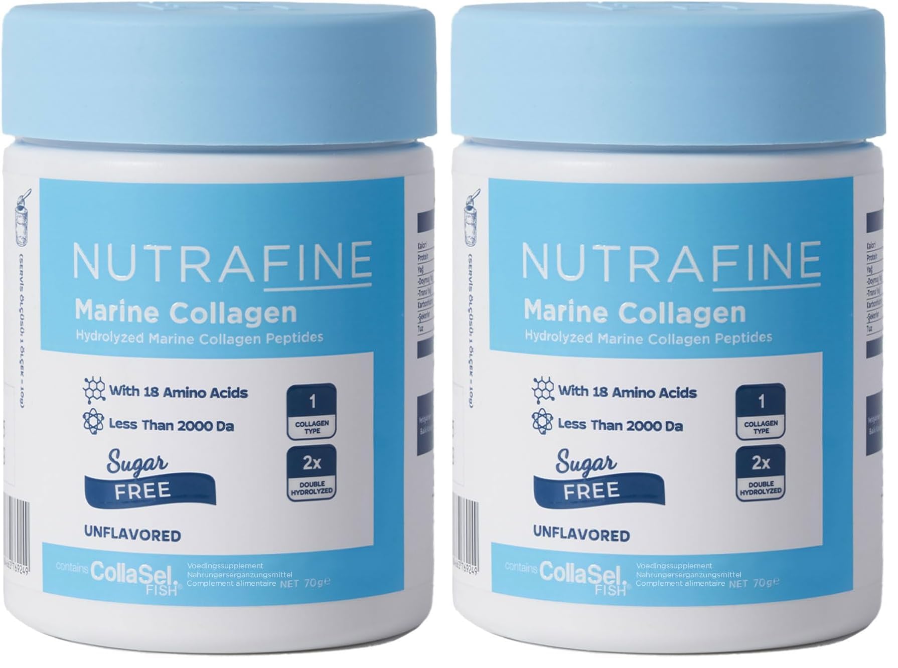 Marine Collagen Doğal%100 Çift Hidrolize Tip 1 Balık Kolajen Peptitler 70 gr(7 günlük) (2 paketi)