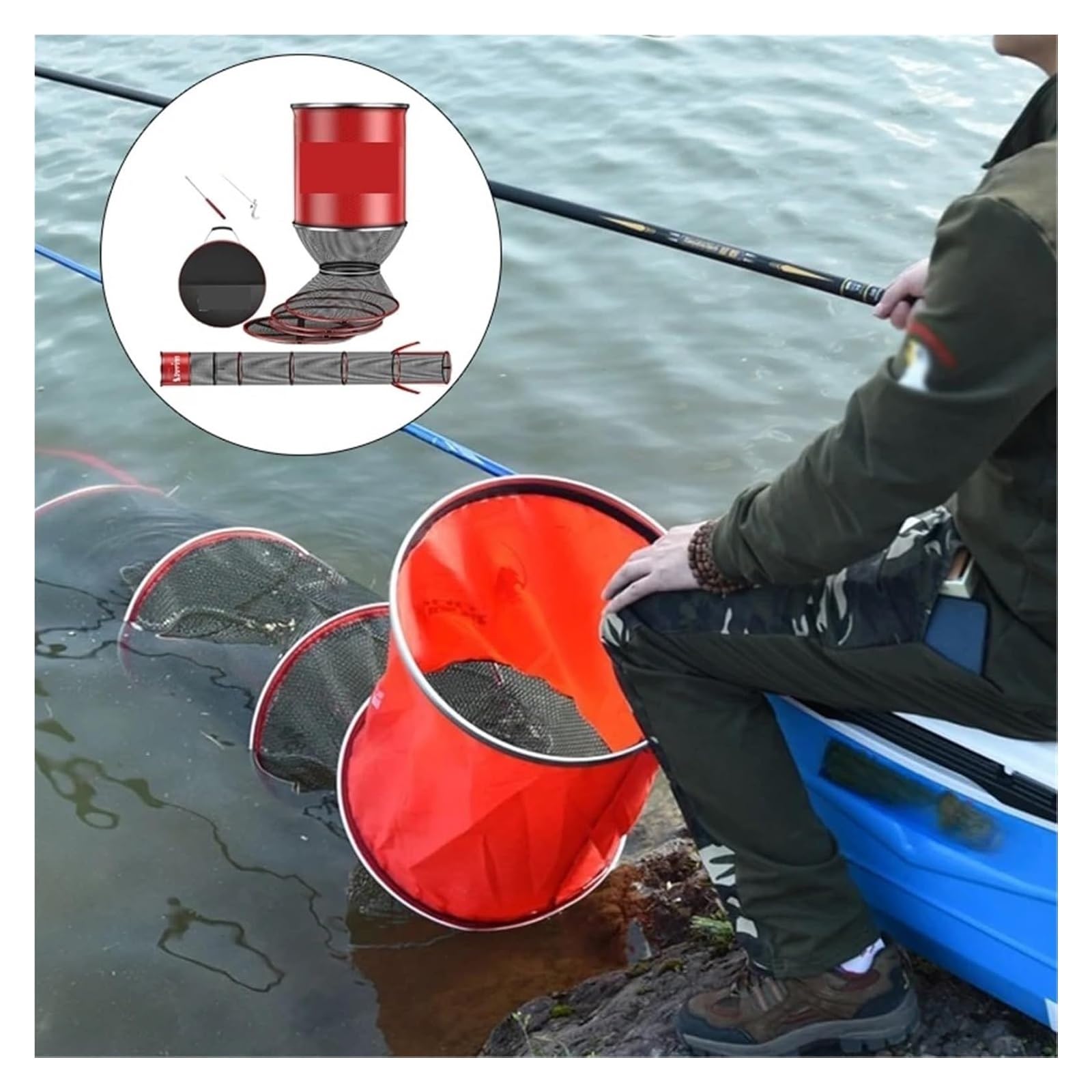 Red Plegable para la Pesca del Cangrejo, Bolsa Plegable de Red for Peces, Varios tamaños Multicolores, Anillo Acero Inoxidable Secado rápido
